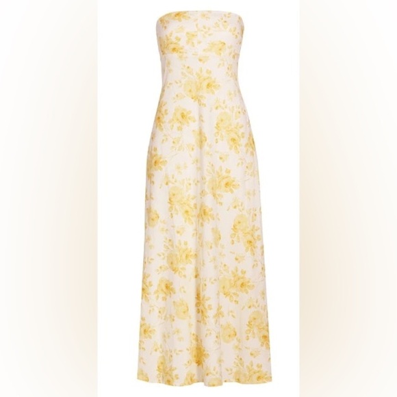WAYF All Yours Linen Yellow Dress M - Picture 2 of 8